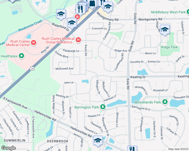 map of restaurants, bars, coffee shops, grocery stores, and more near 2226-2298 Ellington Drive in Aurora