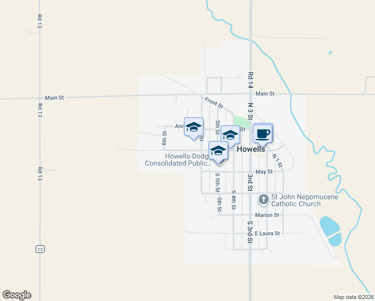 map of restaurants, bars, coffee shops, grocery stores, and more near 710 Center St in Howells