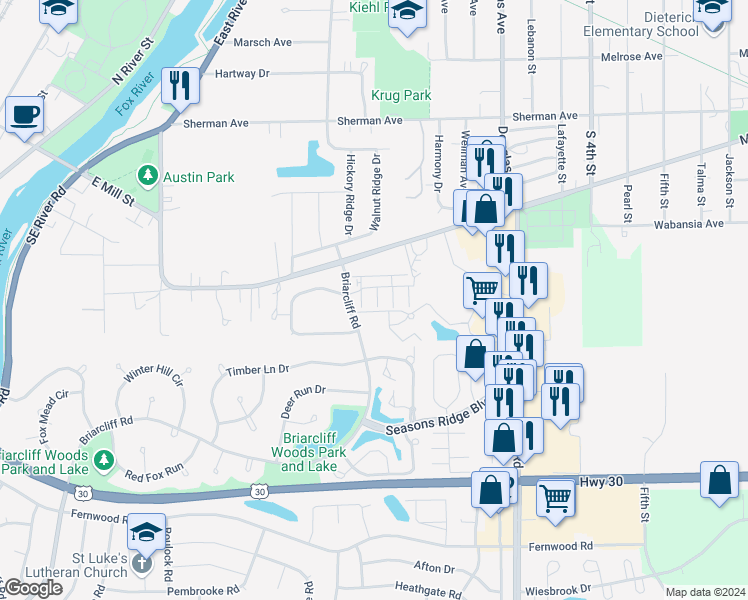 map of restaurants, bars, coffee shops, grocery stores, and more near 1352 Manning Avenue in Montgomery