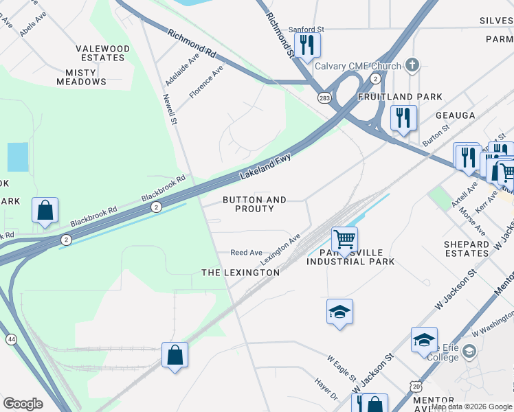 map of restaurants, bars, coffee shops, grocery stores, and more near 314 Figgie Road in Fairport Harbor