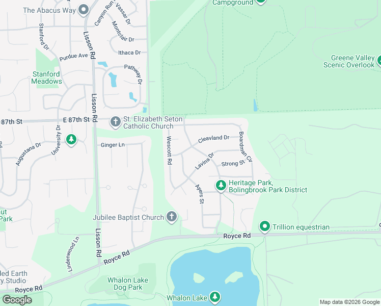 map of restaurants, bars, coffee shops, grocery stores, and more near 619 Cleavland Drive in Bolingbrook