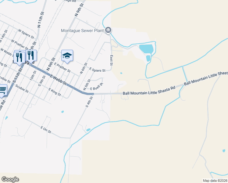 map of restaurants, bars, coffee shops, grocery stores, and more near 907 Ball Mountain Little Shasta Rd in Montague