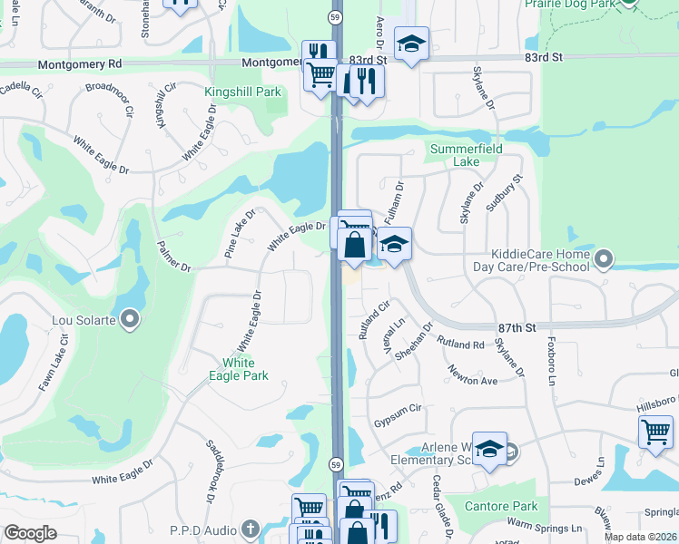 map of restaurants, bars, coffee shops, grocery stores, and more near 8713 Highway 59 in Naperville
