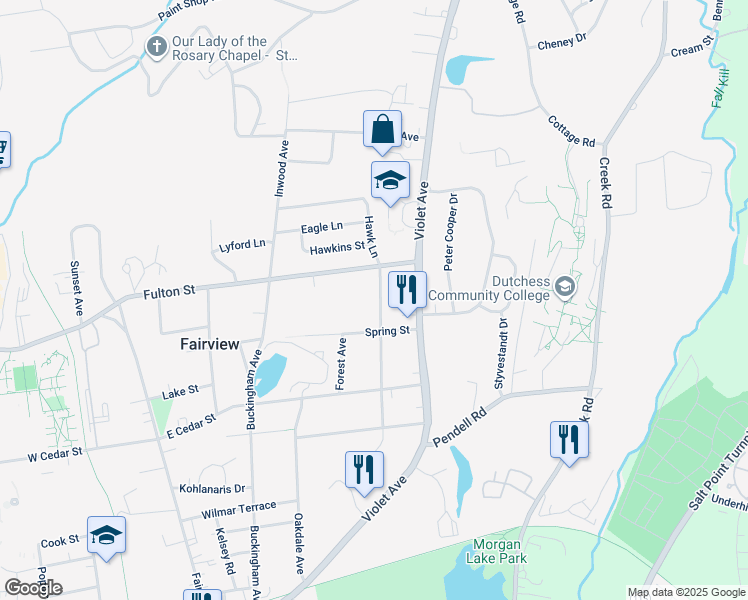 map of restaurants, bars, coffee shops, grocery stores, and more near 37 Lakeview Avenue in Poughkeepsie