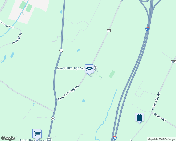 map of restaurants, bars, coffee shops, grocery stores, and more near 131 South Putt Corners Road in New Paltz