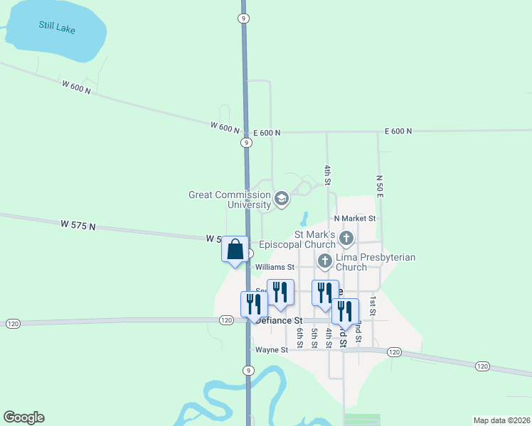 map of restaurants, bars, coffee shops, grocery stores, and more near Herrick Drive in Howe