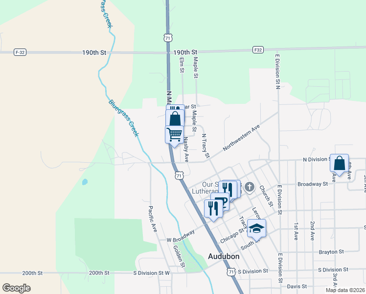 map of restaurants, bars, coffee shops, grocery stores, and more near 201-205 Walnut Street in Audubon