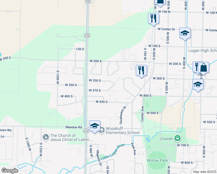 map of restaurants, bars, coffee shops, grocery stores, and more near 365 Willow Drive in Logan