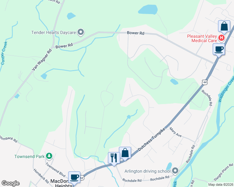 map of restaurants, bars, coffee shops, grocery stores, and more near 64 Tamarack Hill Drive in Poughkeepsie