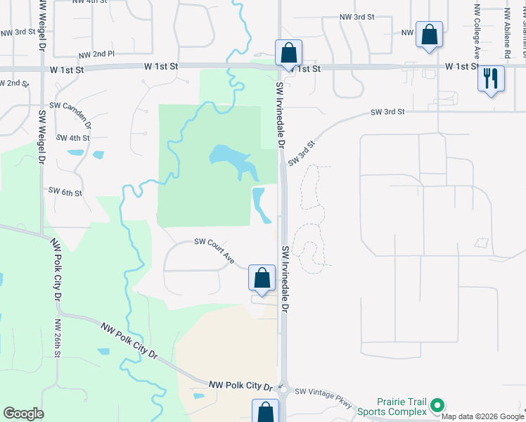 map of restaurants, bars, coffee shops, grocery stores, and more near 514 Southwest Irvinedale Drive in Ankeny