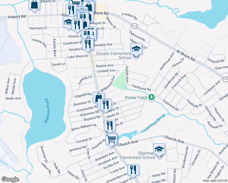map of restaurants, bars, coffee shops, grocery stores, and more near 39 Halsey Drive in Warwick