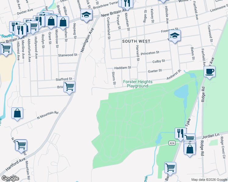 map of restaurants, bars, coffee shops, grocery stores, and more near 269 Mountain Street in Hartford