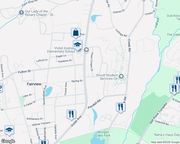 map of restaurants, bars, coffee shops, grocery stores, and more near 7 Peter Cooper Drive in Poughkeepsie