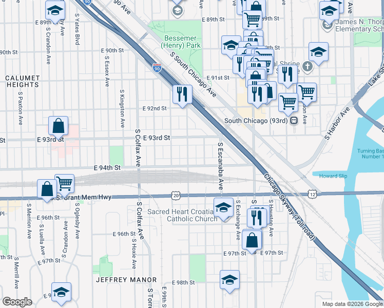 map of restaurants, bars, coffee shops, grocery stores, and more near 9329 South Manistee Avenue in Chicago