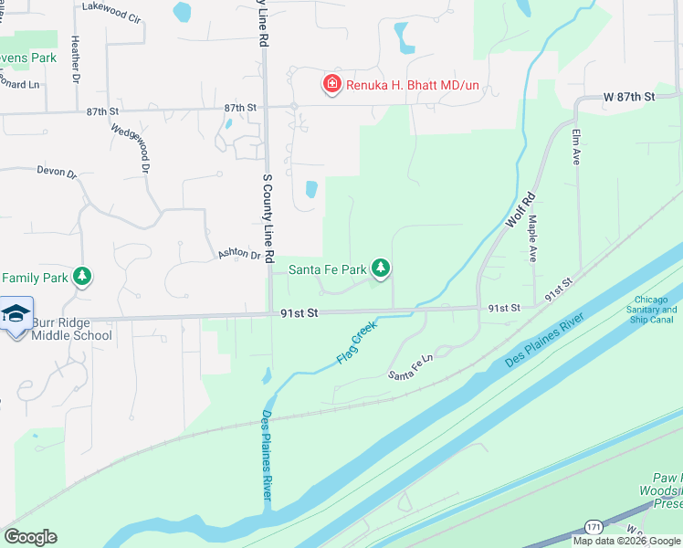 map of restaurants, bars, coffee shops, grocery stores, and more near 9031 Willow Ridge Drive in Willow Springs