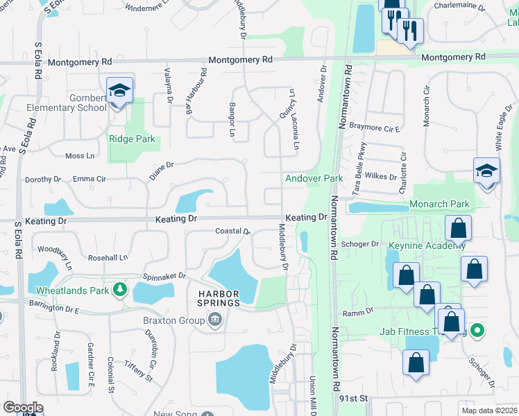 map of restaurants, bars, coffee shops, grocery stores, and more near 3186 Diane Drive in Aurora