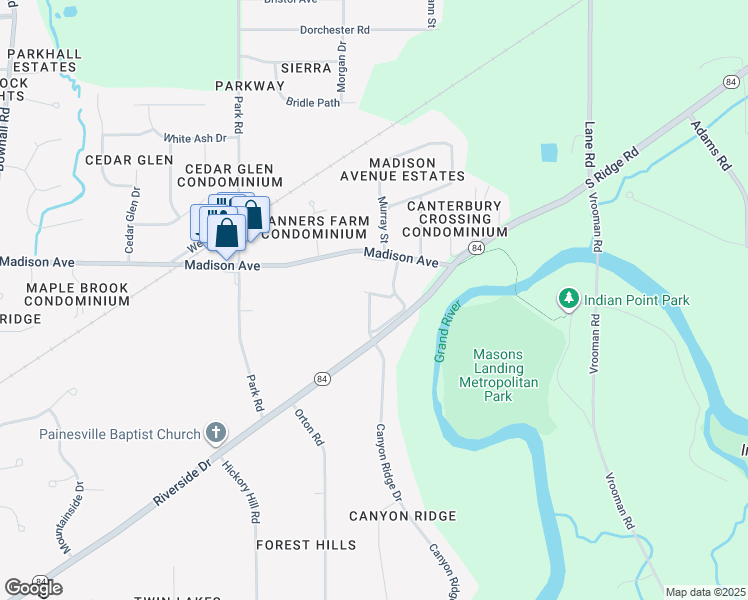 map of restaurants, bars, coffee shops, grocery stores, and more near 5411 Stoney Lane in Painesville