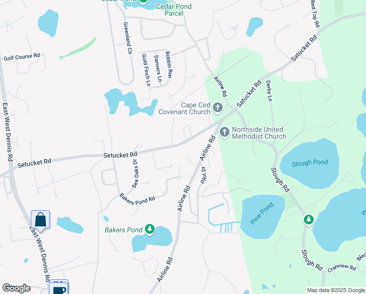 map of restaurants, bars, coffee shops, grocery stores, and more near 629 Setucket Road in Dennis