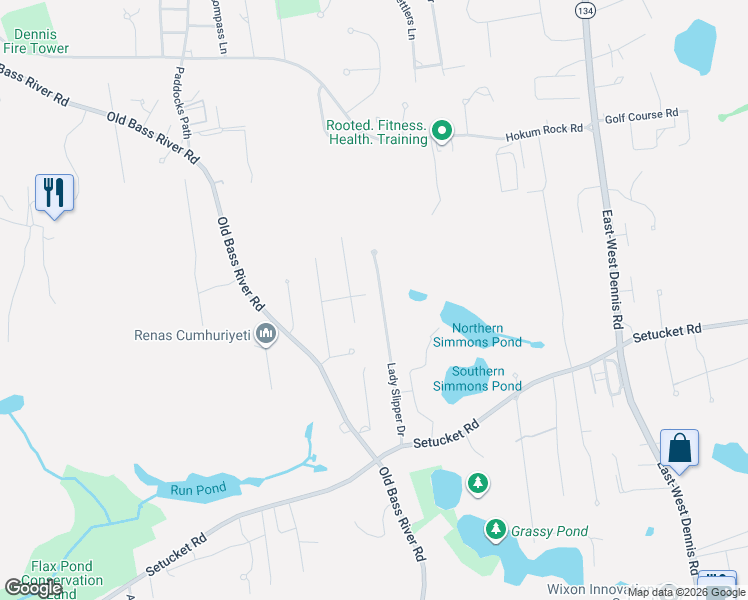 map of restaurants, bars, coffee shops, grocery stores, and more near 81 Lady Slipper Drive in Dennis