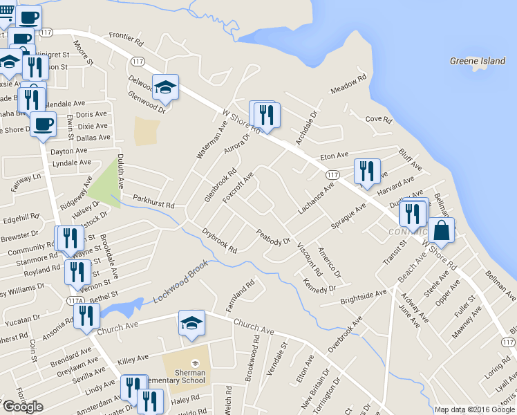 map of restaurants, bars, coffee shops, grocery stores, and more near 91 Grassmere Street in Warwick