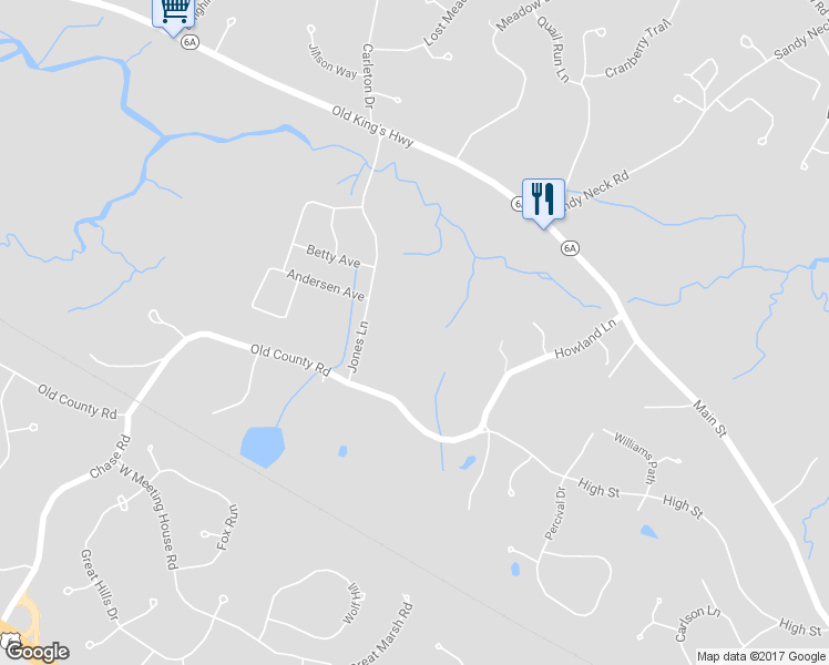 map of restaurants, bars, coffee shops, grocery stores, and more near 247 Old County Road in Sandwich
