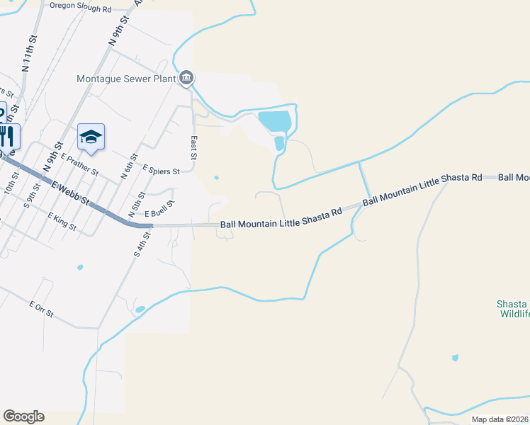 map of restaurants, bars, coffee shops, grocery stores, and more near 1201 Ball Mountain Little Shasta Road in Montague