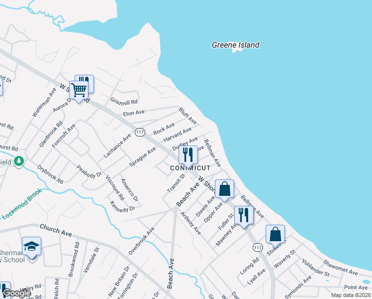 map of restaurants, bars, coffee shops, grocery stores, and more near 77 Royal Avenue in Warwick
