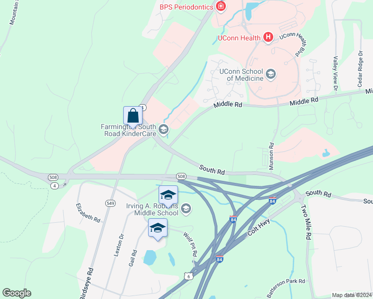 map of restaurants, bars, coffee shops, grocery stores, and more near 45 South Road in Farmington
