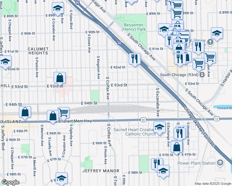 map of restaurants, bars, coffee shops, grocery stores, and more near 9326 South Saginaw Avenue in Chicago