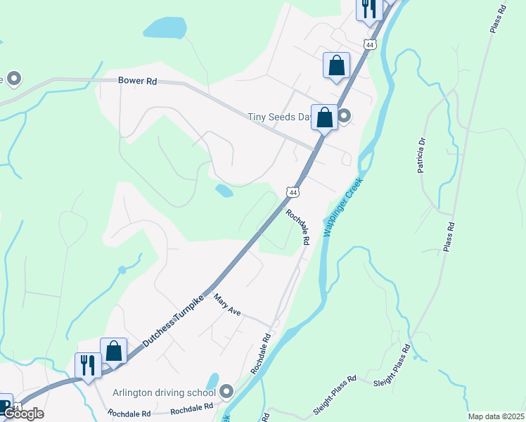 map of restaurants, bars, coffee shops, grocery stores, and more near 1 Knollwood Lane in Poughkeepsie