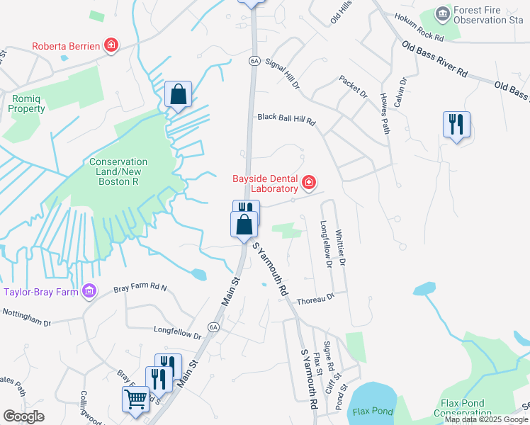 map of restaurants, bars, coffee shops, grocery stores, and more near 15 Apple Lane in Dennis