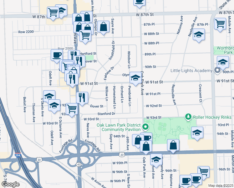 map of restaurants, bars, coffee shops, grocery stores, and more near 9137 Homestead Ln in Bridgeview
