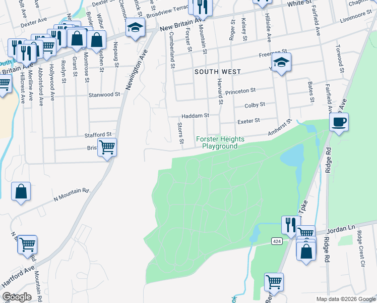 map of restaurants, bars, coffee shops, grocery stores, and more near 269 Mountain Street in Hartford