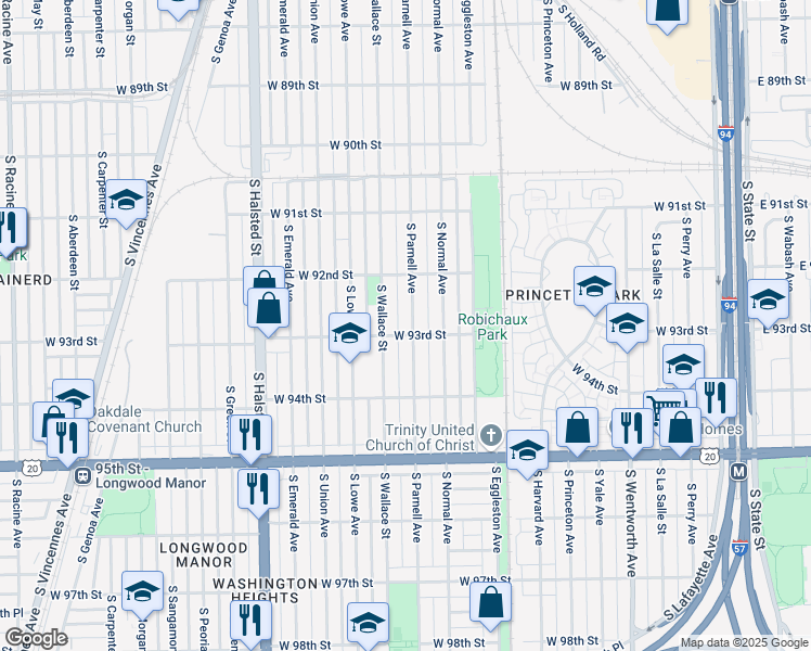 map of restaurants, bars, coffee shops, grocery stores, and more near 9252 South Parnell Avenue in Chicago