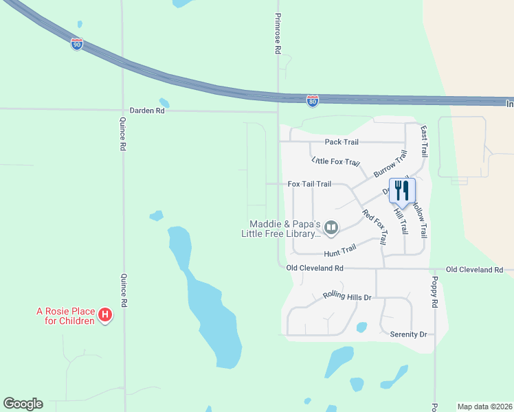 map of restaurants, bars, coffee shops, grocery stores, and more near Pintail Drive in South Bend