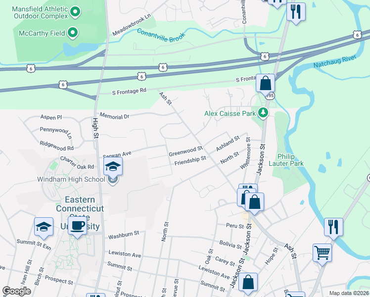 map of restaurants, bars, coffee shops, grocery stores, and more near 35 Greenwood Street in Windham