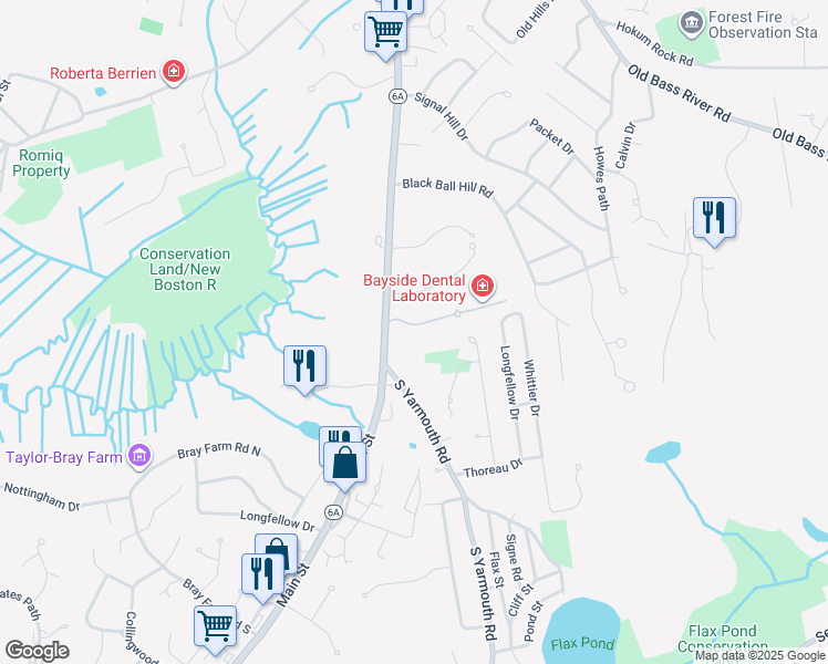 map of restaurants, bars, coffee shops, grocery stores, and more near 15 Apple Lane in Dennis