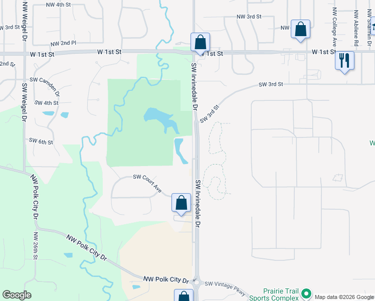 map of restaurants, bars, coffee shops, grocery stores, and more near 514 Southwest Irvinedale Drive in Ankeny