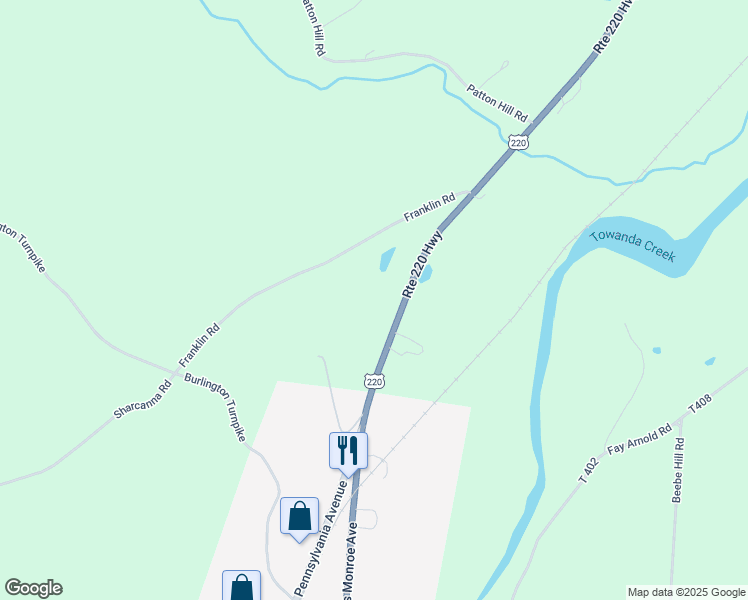 map of restaurants, bars, coffee shops, grocery stores, and more near 13373 U.S. 220 in Towanda