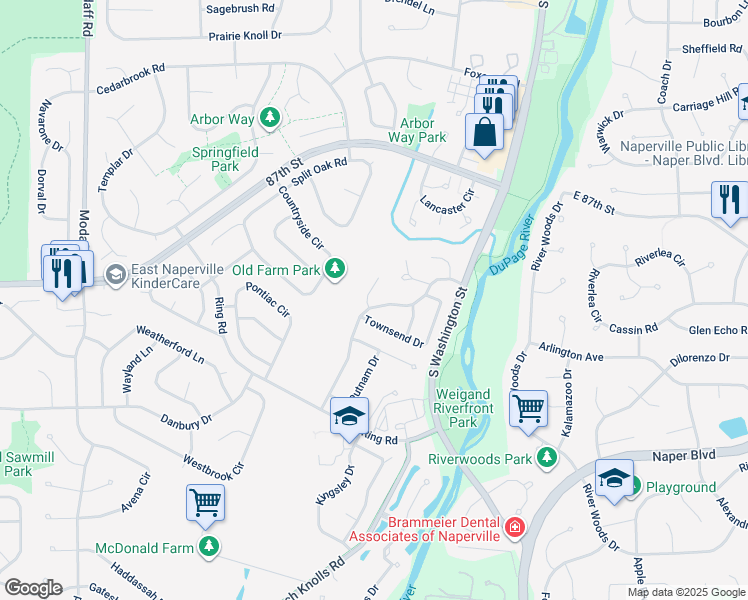 map of restaurants, bars, coffee shops, grocery stores, and more near 2262 Petworth Court in Naperville
