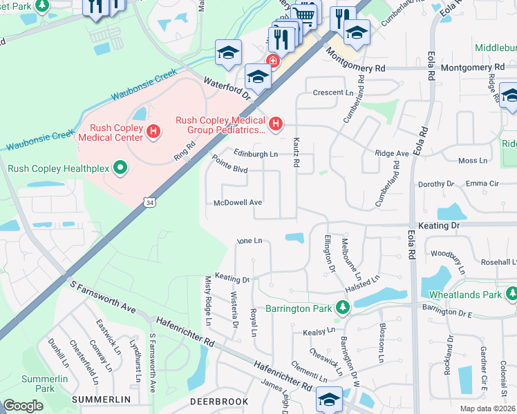map of restaurants, bars, coffee shops, grocery stores, and more near 2098 Hammel Lane in Aurora