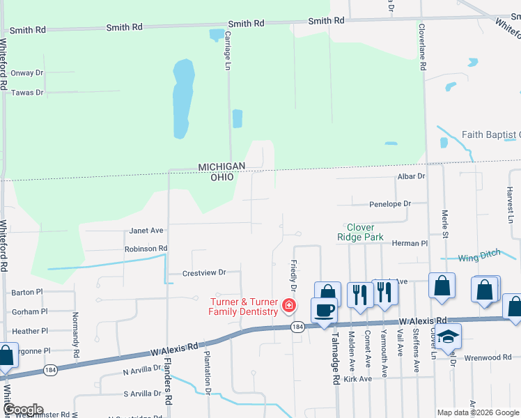 map of restaurants, bars, coffee shops, grocery stores, and more near 6060 Cross Trails Road in Sylvania
