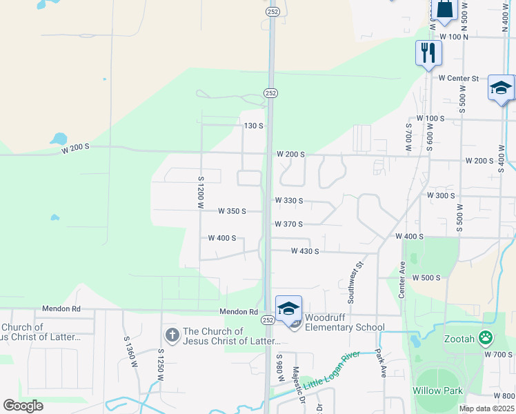 map of restaurants, bars, coffee shops, grocery stores, and more near 1031 West 350 South in Logan