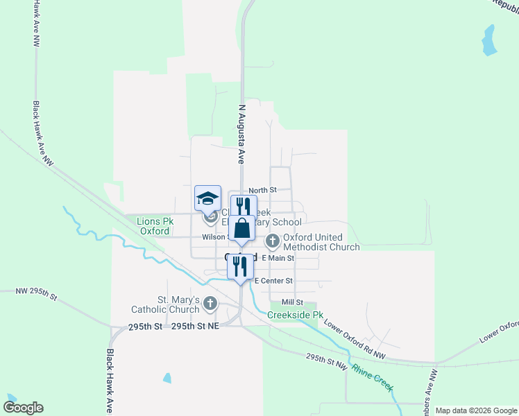 map of restaurants, bars, coffee shops, grocery stores, and more near 138-198 East State Street in Oxford