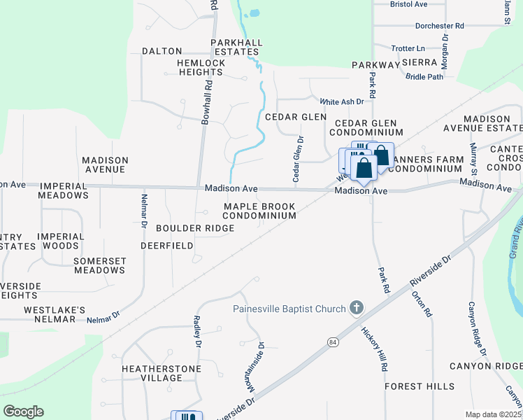 map of restaurants, bars, coffee shops, grocery stores, and more near 402 Maplebrook Drive in Painesville