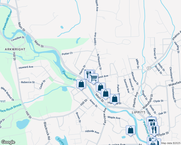 map of restaurants, bars, coffee shops, grocery stores, and more near 75 Mill Street in Coventry