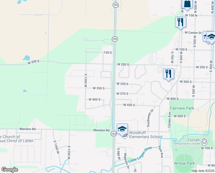 map of restaurants, bars, coffee shops, grocery stores, and more near 1045 West 350 South in Logan