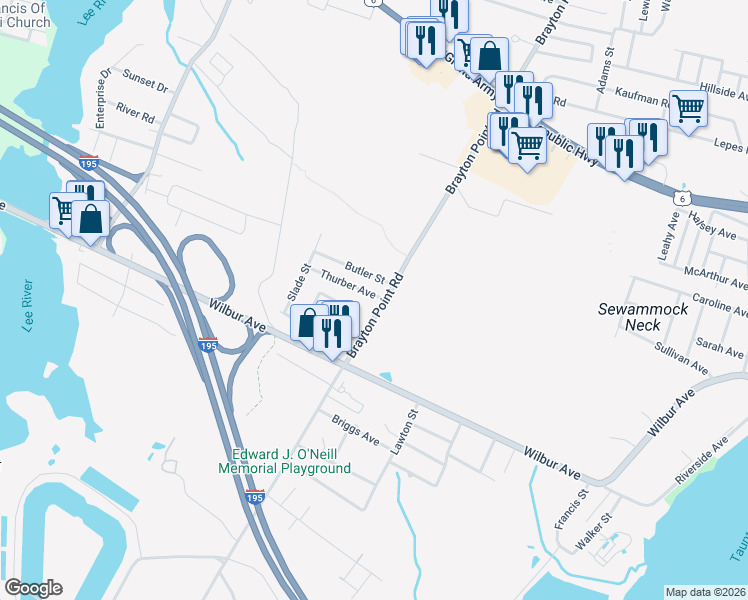 map of restaurants, bars, coffee shops, grocery stores, and more near 27 Thurber Avenue in Somerset