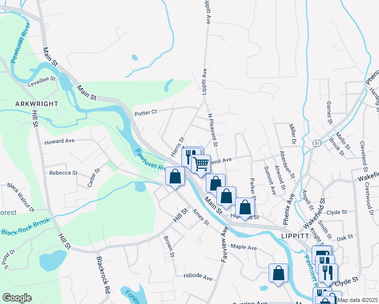 map of restaurants, bars, coffee shops, grocery stores, and more near Clark Mill Street in Coventry