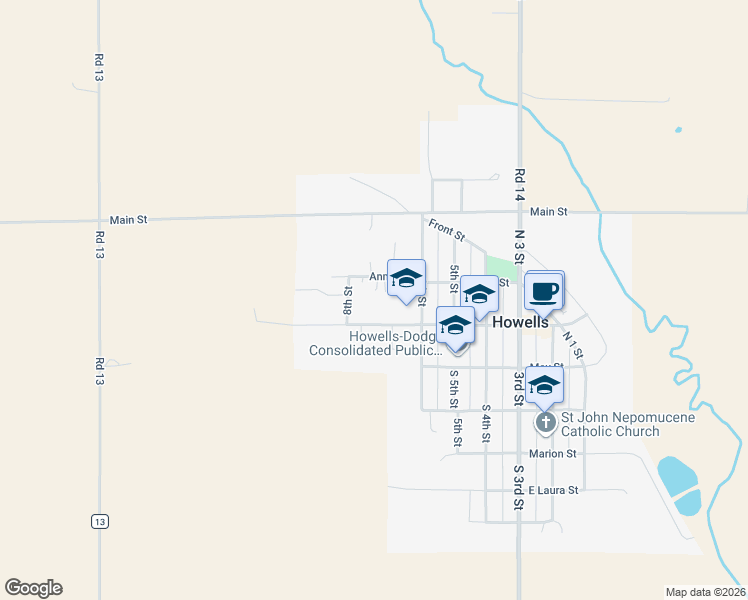 map of restaurants, bars, coffee shops, grocery stores, and more near 710-798 Center Street in Howells